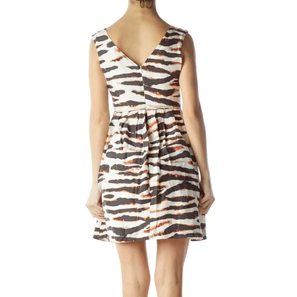 BB Dakota 100% Silk Cream Patterned V-Neck Evening Dress - Picture 3 of 3